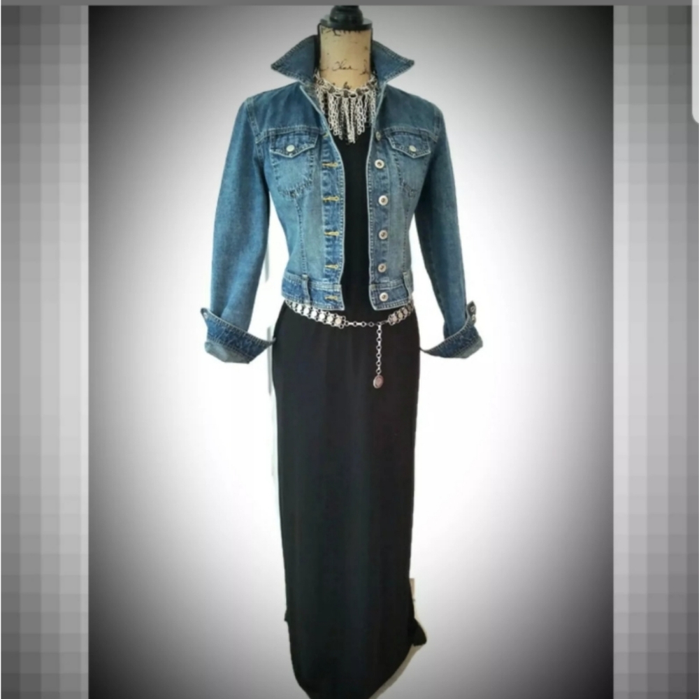 Denim jacket blue jean coat crop belt loops XS *FIRM PRICE*****